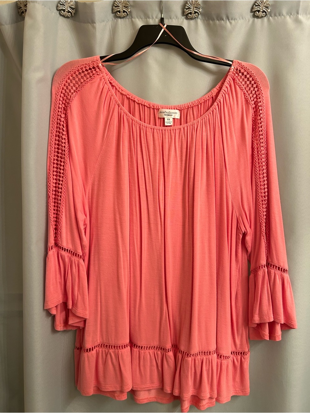 JohnPaulRichard Pink Crochet-Trim Peasant Tunic